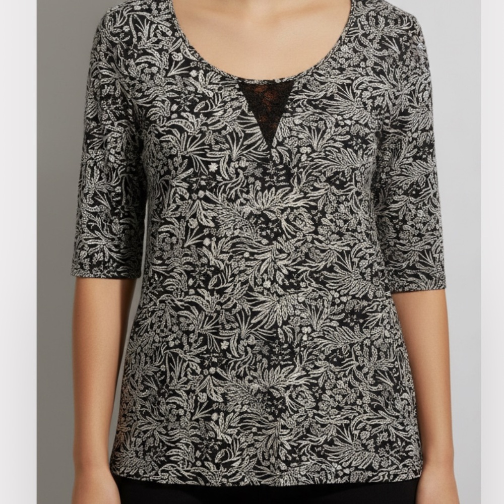 Cleo top  floral top - lace insert - large petite